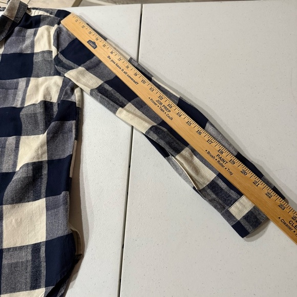 BCBGeneration Plaid Flannel Shirt Lace-up Back Button Front Navy Women’s Small - Picture 5 of 11